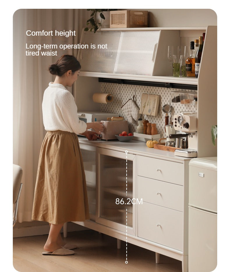 Solid RubberWood Dining Sideboard Cream Style Against The Wall Integrated