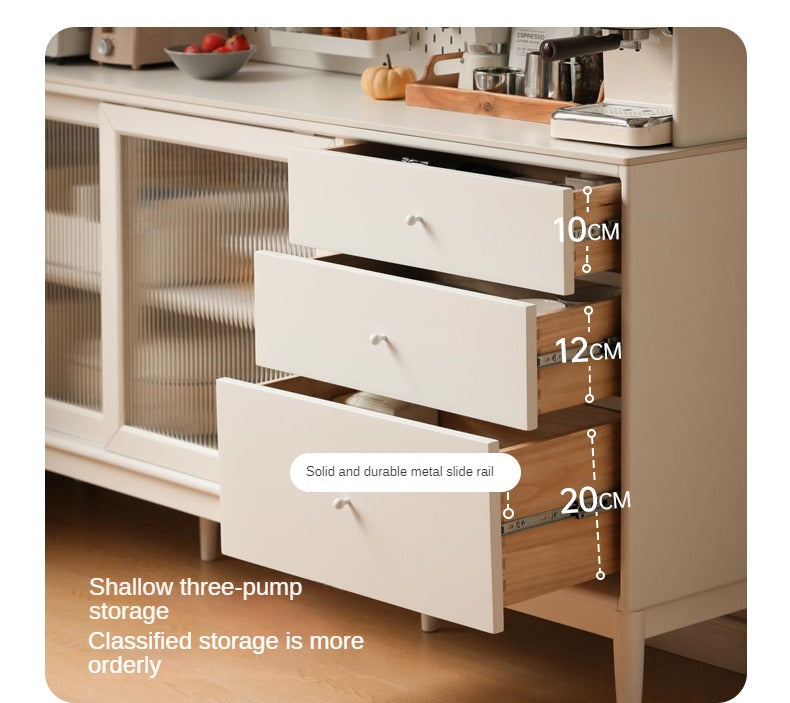 Solid RubberWood Dining Sideboard Cream Style Against The Wall Integrated