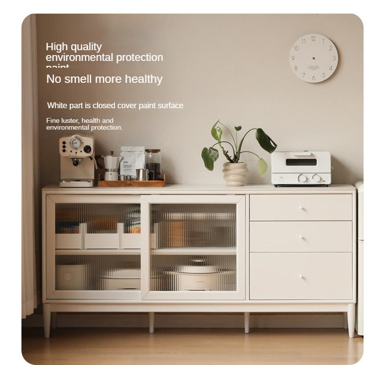 Solid RubberWood Dining Sideboard Cream Style Against The Wall Integrated