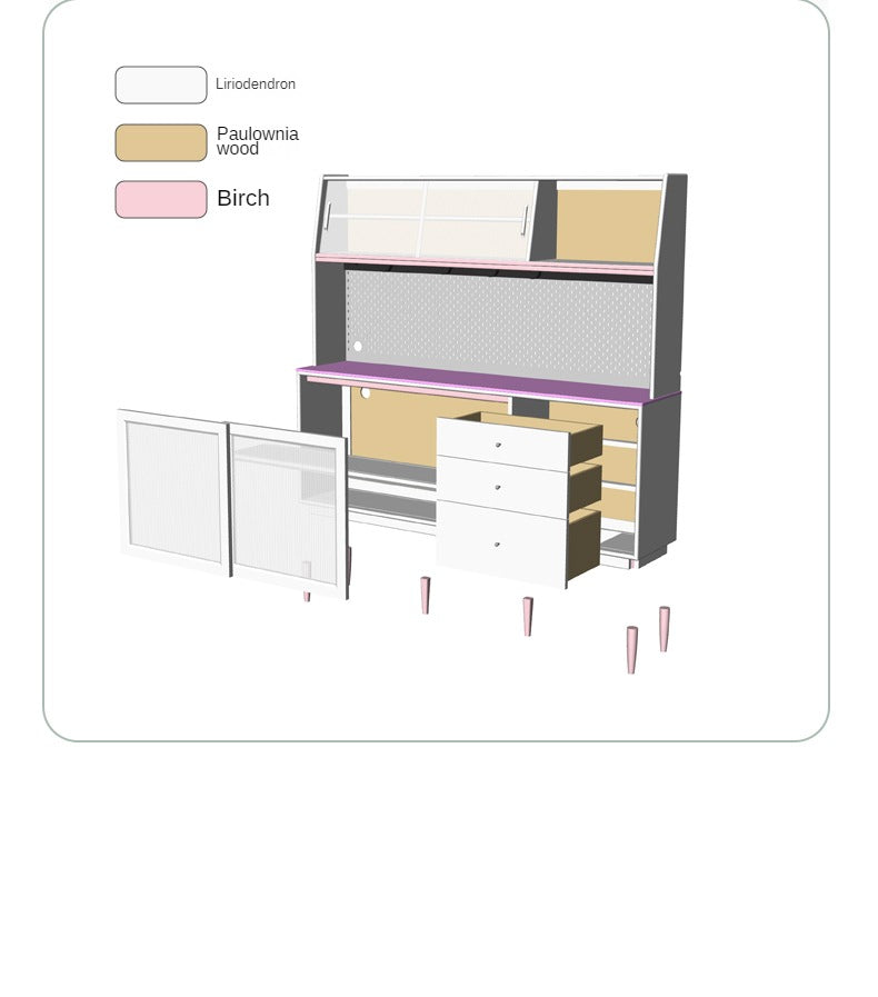 Solid RubberWood Dining Sideboard Cream Style Against The Wall Integrated