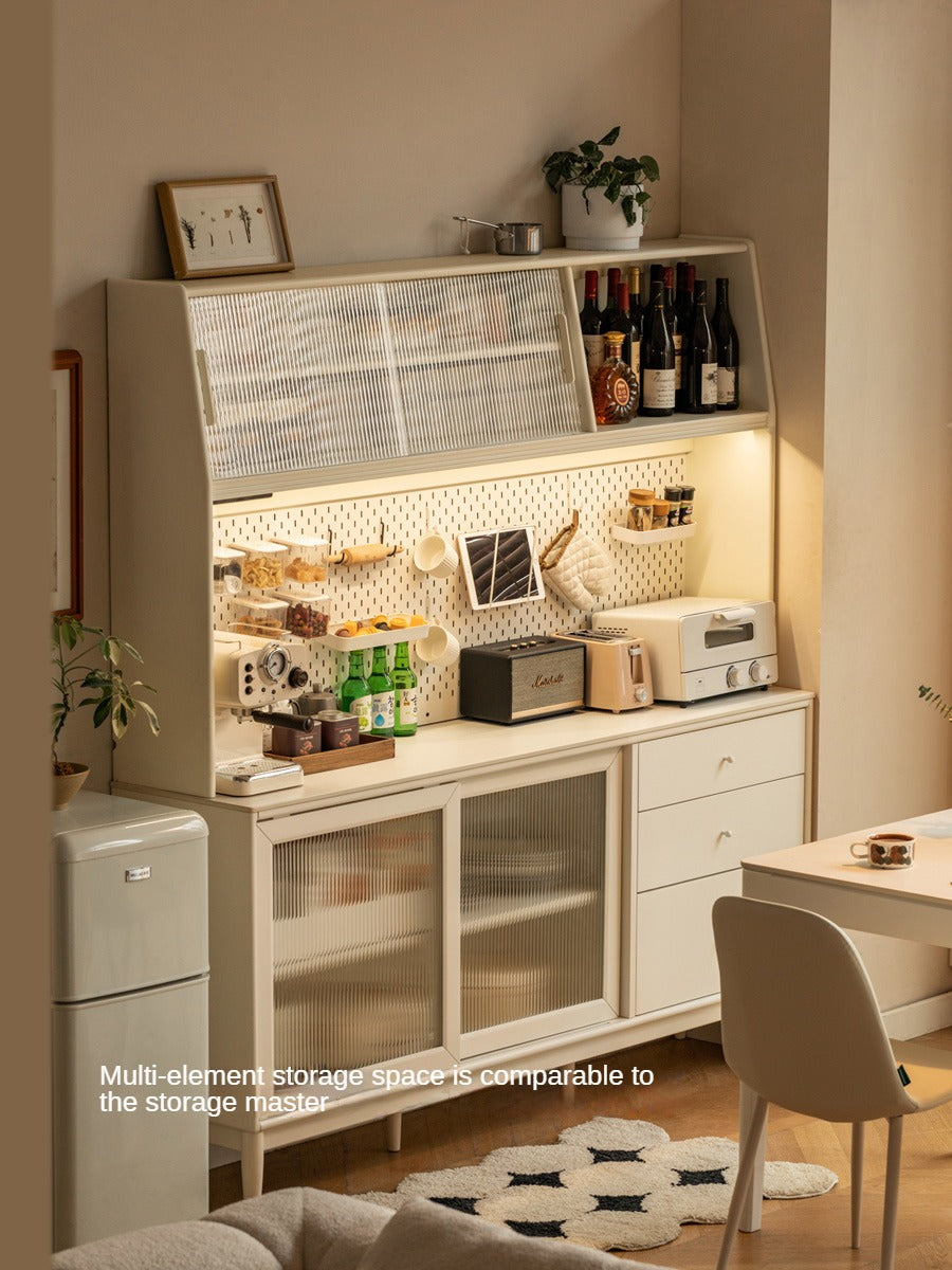 Solid RubberWood Dining Sideboard Cream Style Against The Wall Integrated
