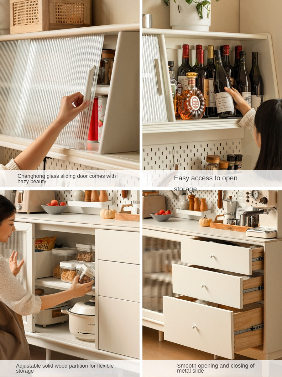 Solid RubberWood Dining Sideboard Cream Style Against The Wall Integrated