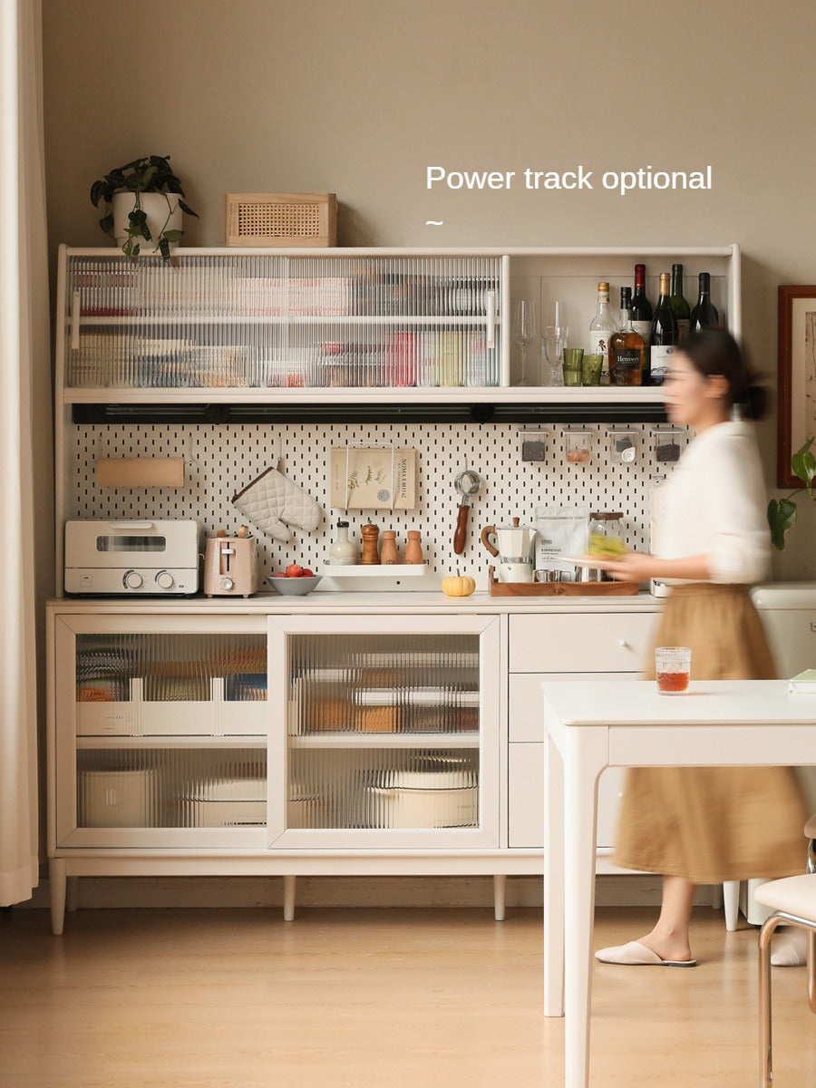 Solid RubberWood Dining Sideboard Cream Style Against The Wall Integrated