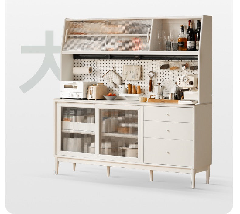 Solid RubberWood Dining Sideboard Cream Style Against The Wall Integrated