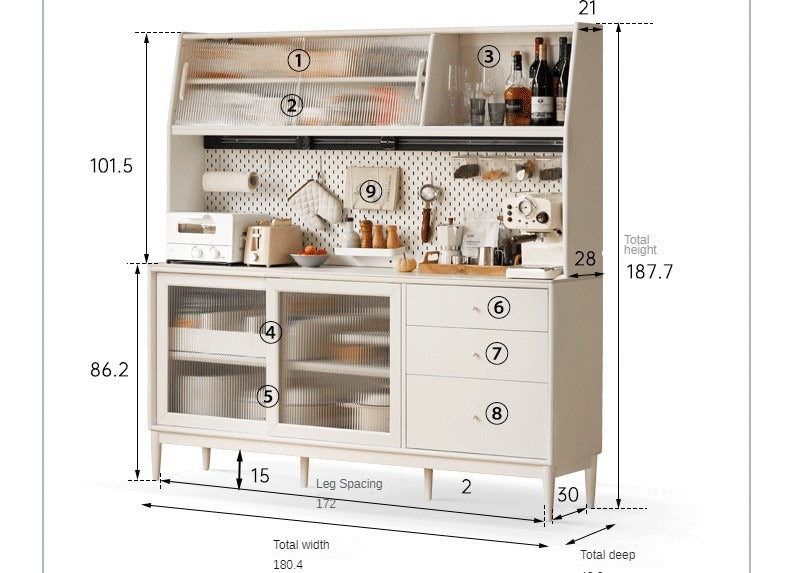 Solid RubberWood Dining Sideboard Cream Style Against The Wall Integrated
