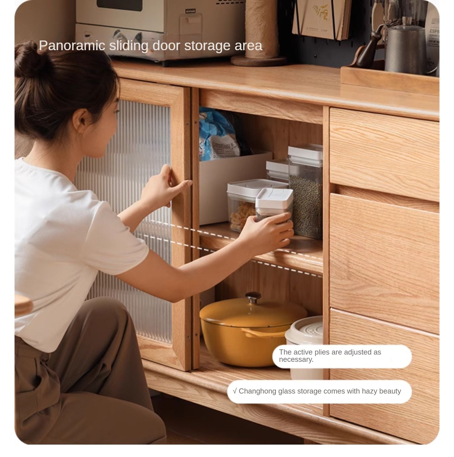 Oak Solid Wood Modern Dining Sideboard Against The Wall