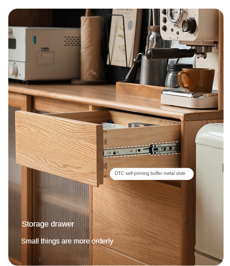 Oak Solid Wood Modern Dining Sideboard Against The Wall