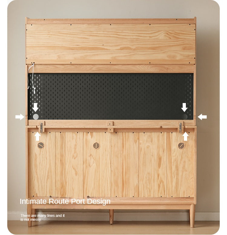 Oak Solid Wood Modern Dining Sideboard Against The Wall