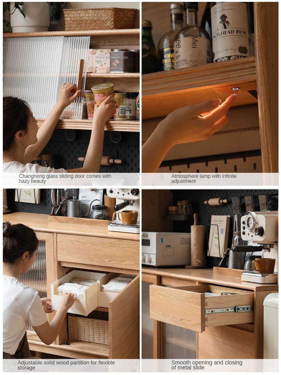 Oak Solid Wood Modern Dining Sideboard Against The Wall