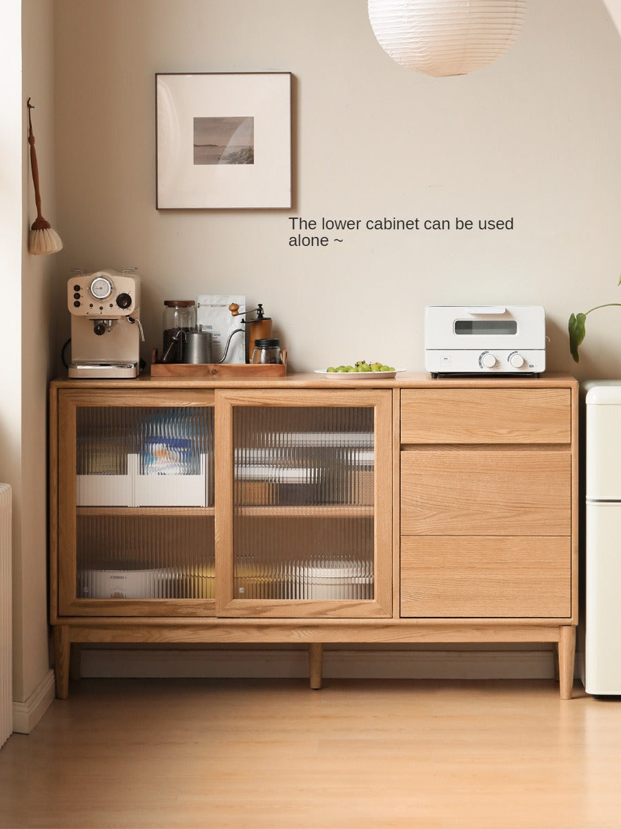 Oak Solid Wood Modern Dining Sideboard Against The Wall