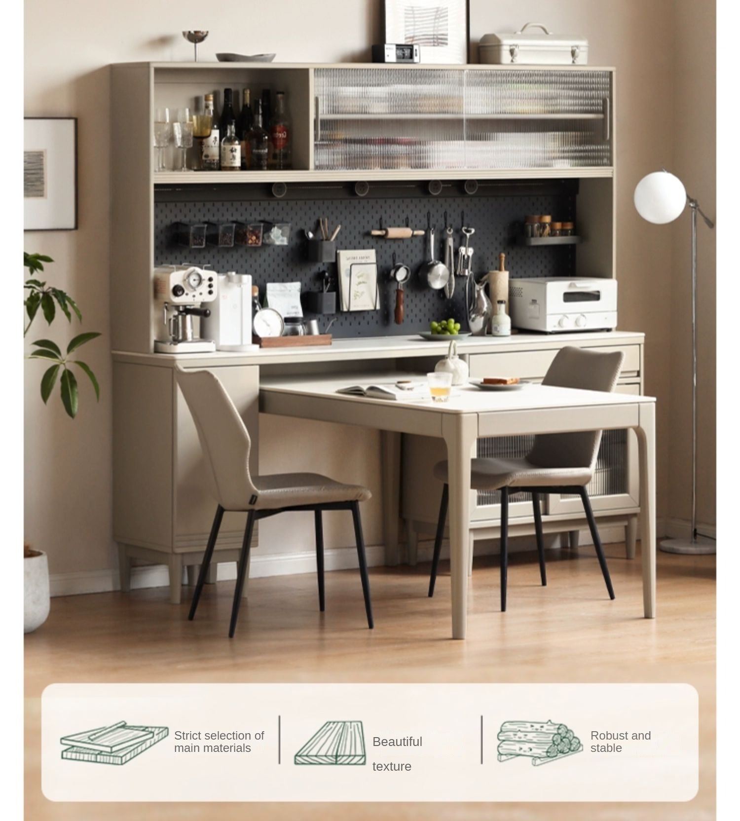 Poplar Solid Wood Light Luxury Rock Plate Dining Sideboard
