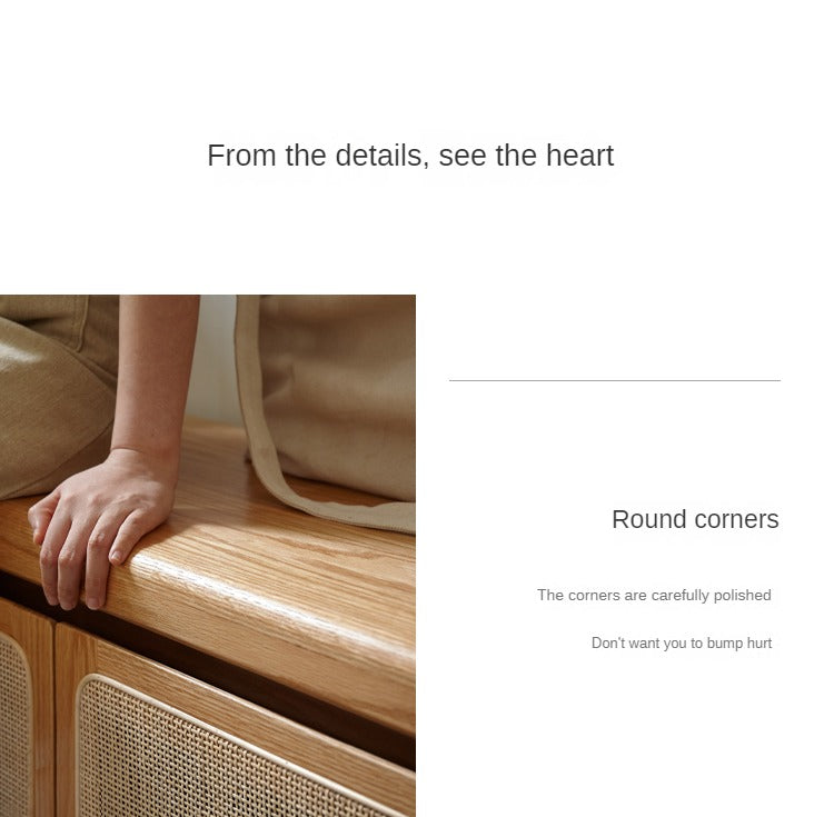Oak Solid Wood Rattan Shoe Storage Bench