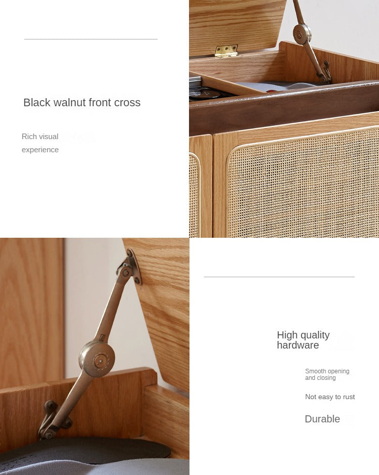 Oak Solid Wood Rattan Shoe Storage Bench