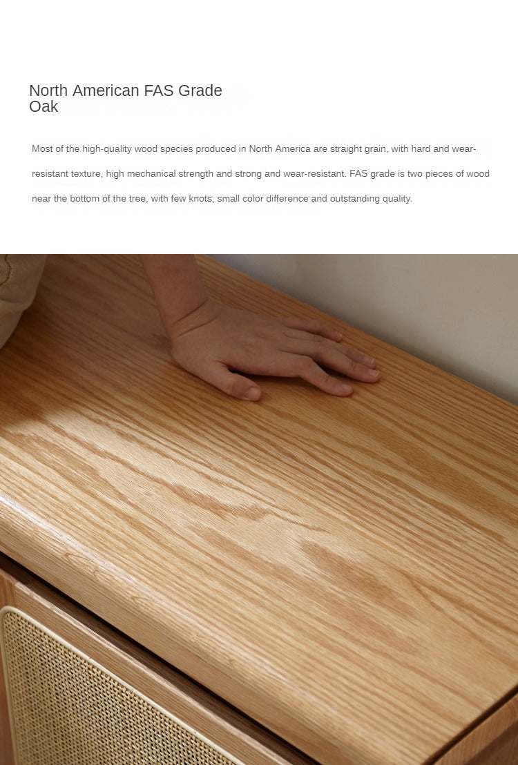 Oak Solid Wood Rattan Shoe Storage Bench