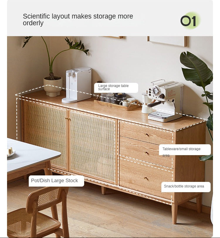 Oak Solid Wood Rattan Modern Sideboard
