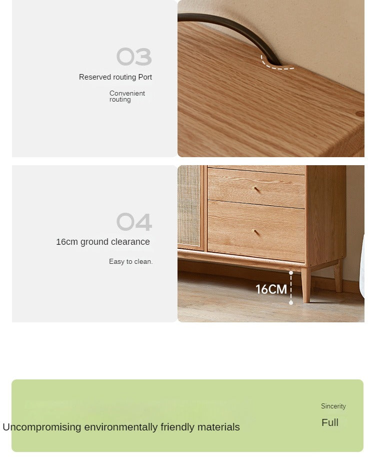 Oak Solid Wood Rattan Modern Sideboard