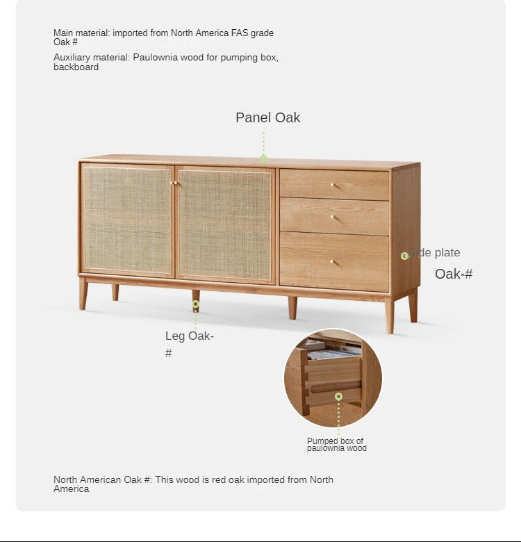 Oak Solid Wood Rattan Modern Sideboard