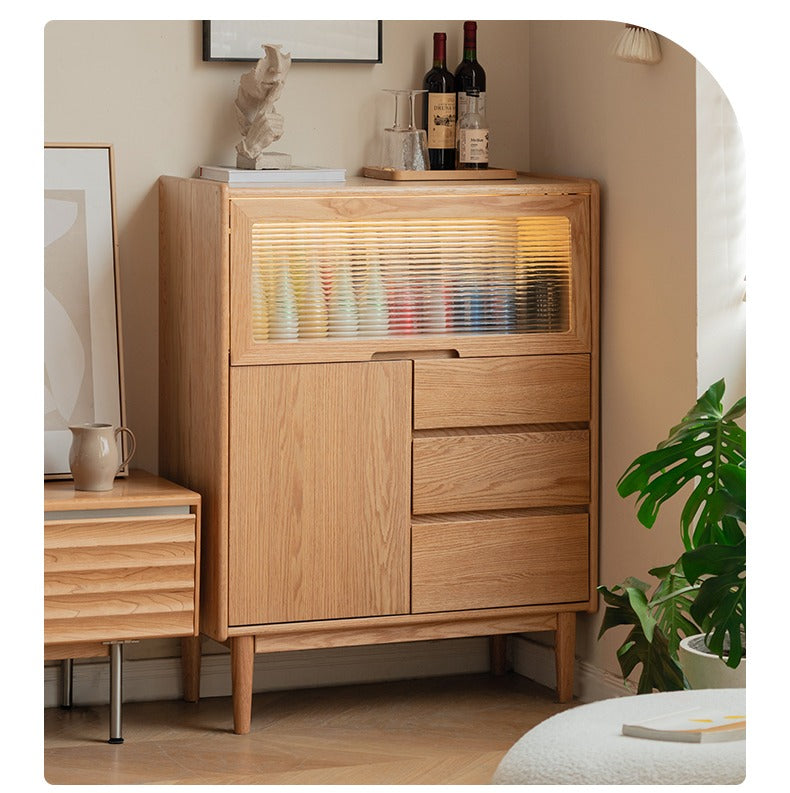 Oak Solid Wood, Solid Rubberwood Corner Multifunctional Sideboard