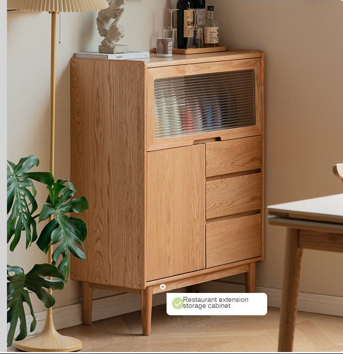 Oak Solid Wood, Solid Rubberwood Corner Multifunctional Sideboard