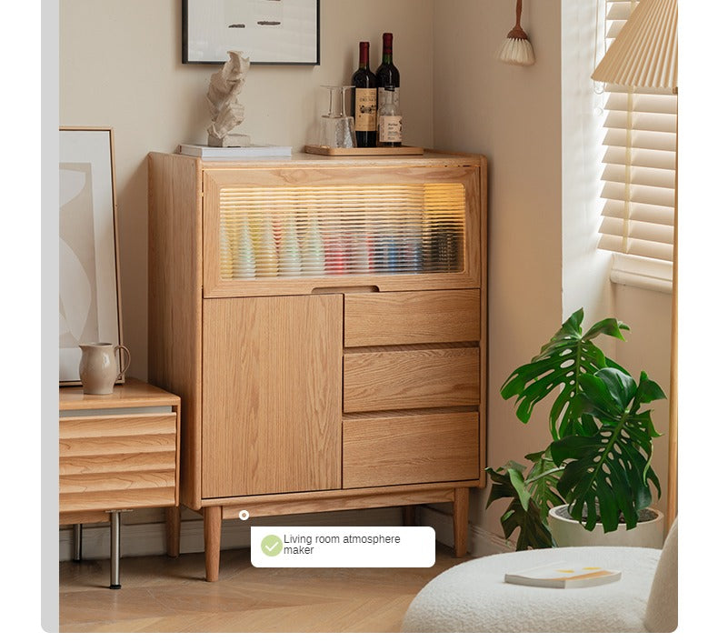 Oak Solid Wood, Solid Rubberwood Corner Multifunctional Sideboard