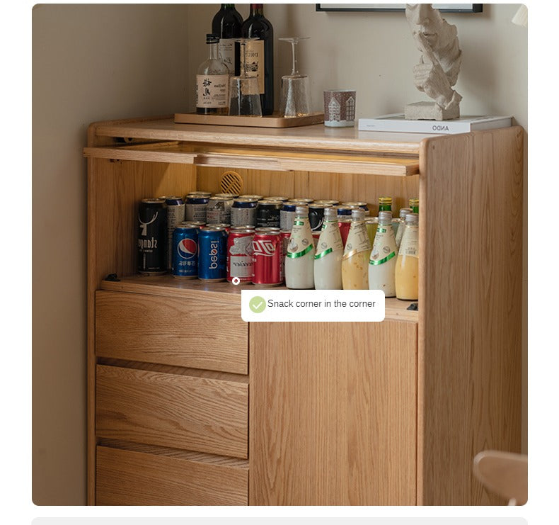 Oak Solid Wood, Solid Rubberwood Corner Multifunctional Sideboard