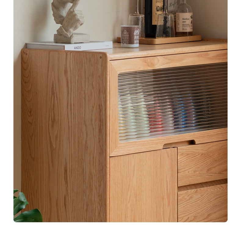 Oak Solid Wood, Solid Rubberwood Corner Multifunctional Sideboard