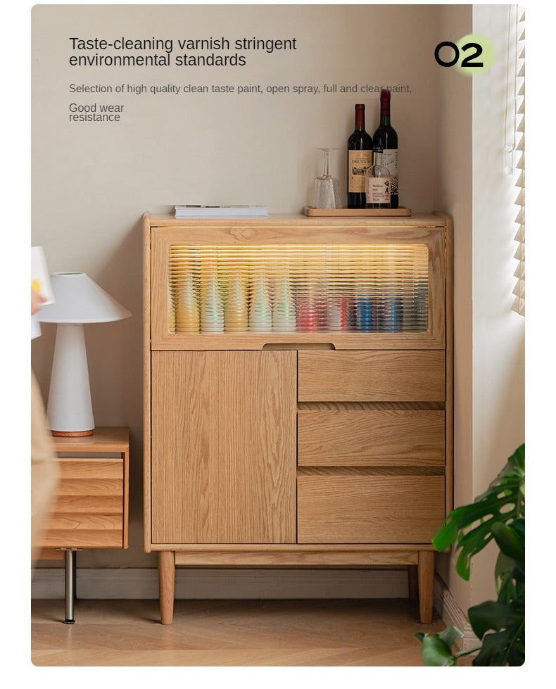 Oak Solid Wood, Solid Rubberwood Corner Multifunctional Sideboard