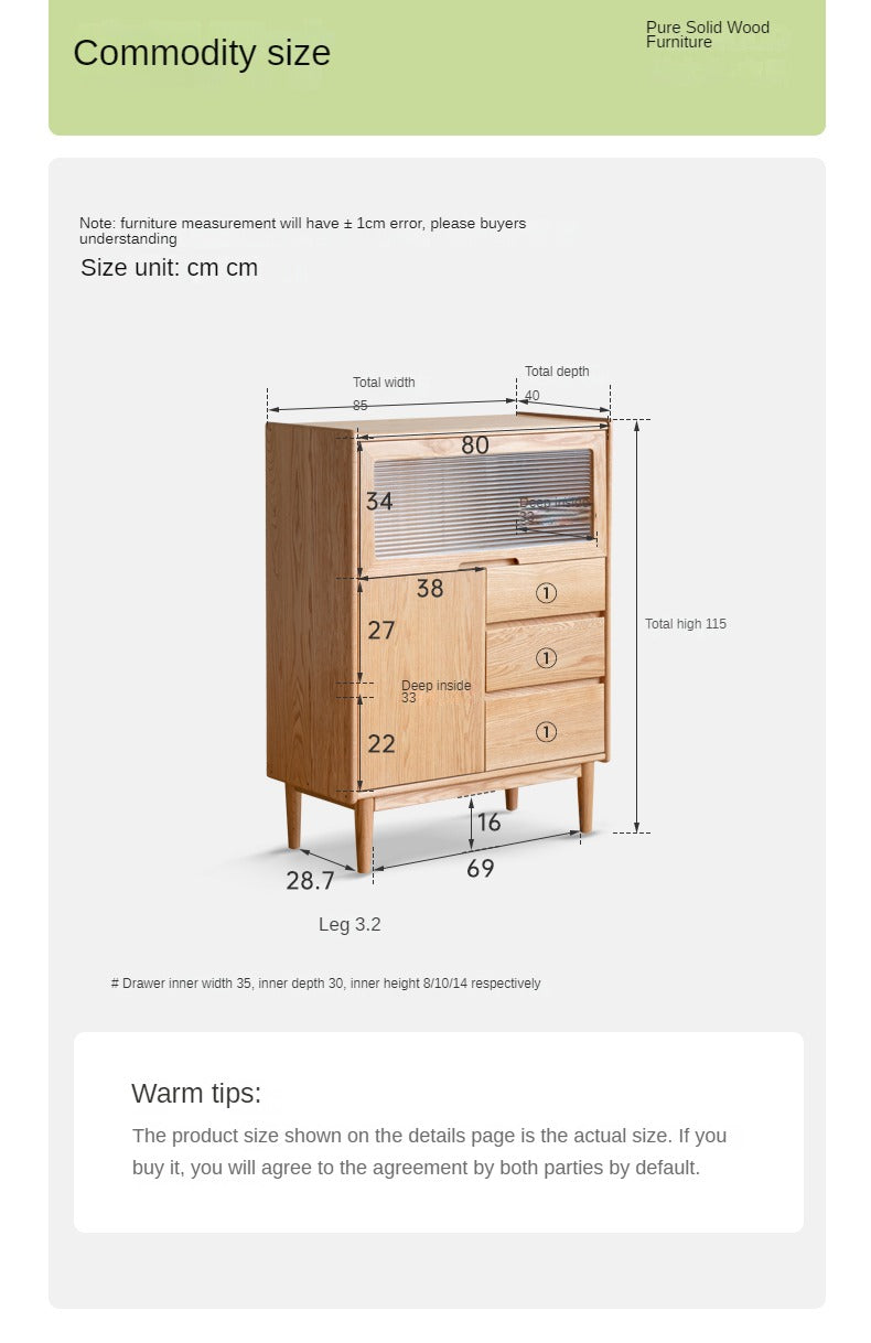 Oak Solid Wood, Solid Rubberwood Corner Multifunctional Sideboard