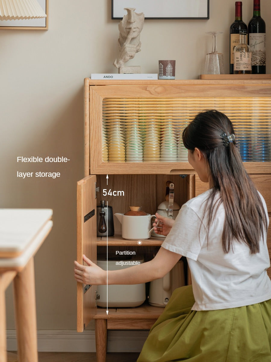 Oak Solid Wood, Solid Rubberwood Corner Multifunctional Sideboard