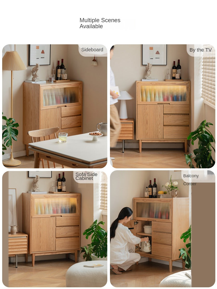 Oak Solid Wood, Solid Rubberwood Corner Multifunctional Sideboard