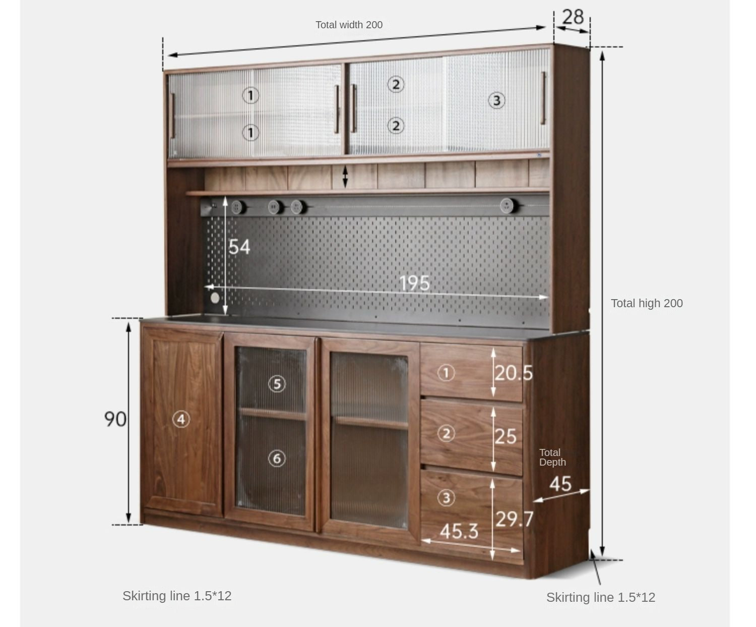 Black Walnut, Ash, Sandalwood Solid Wood Sideboard Hole Storage