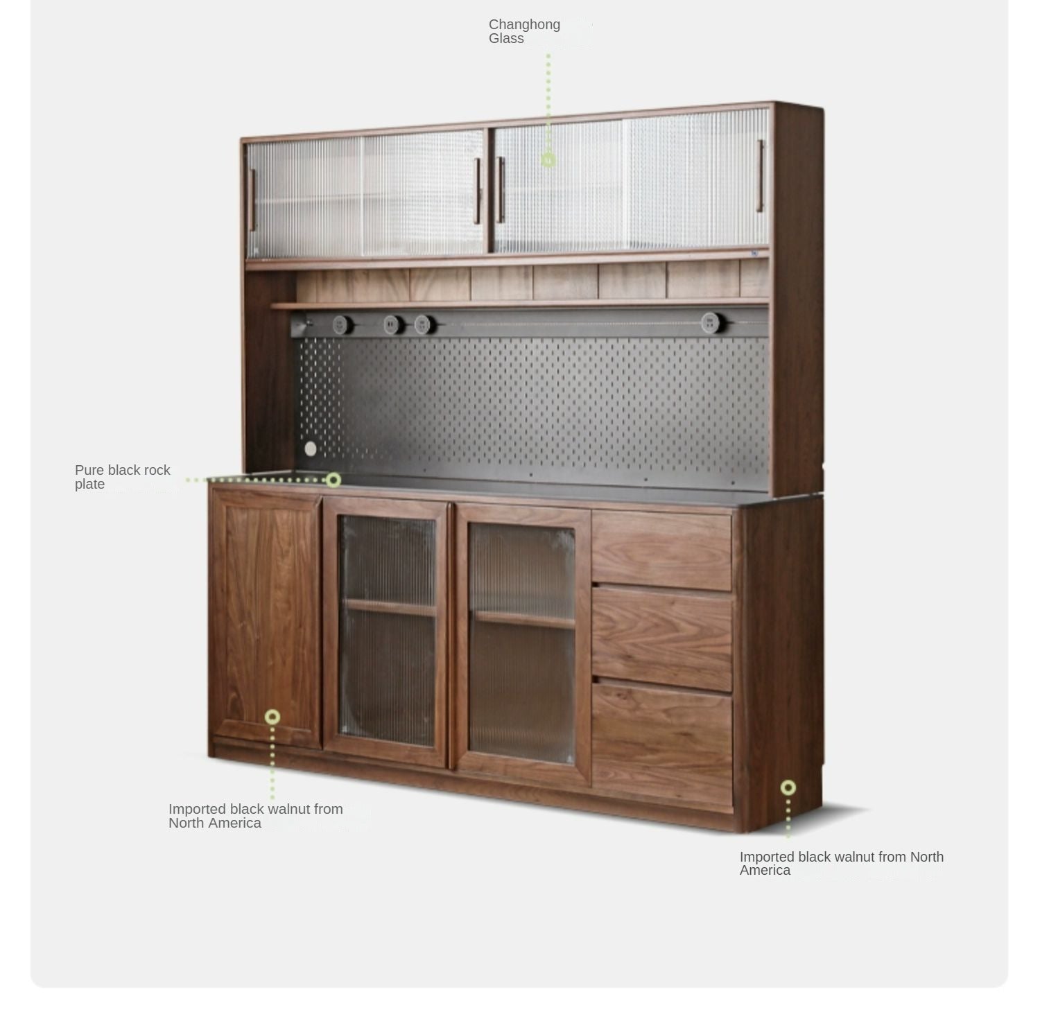 Black Walnut, Ash, Sandalwood Solid Wood Sideboard Hole Storage