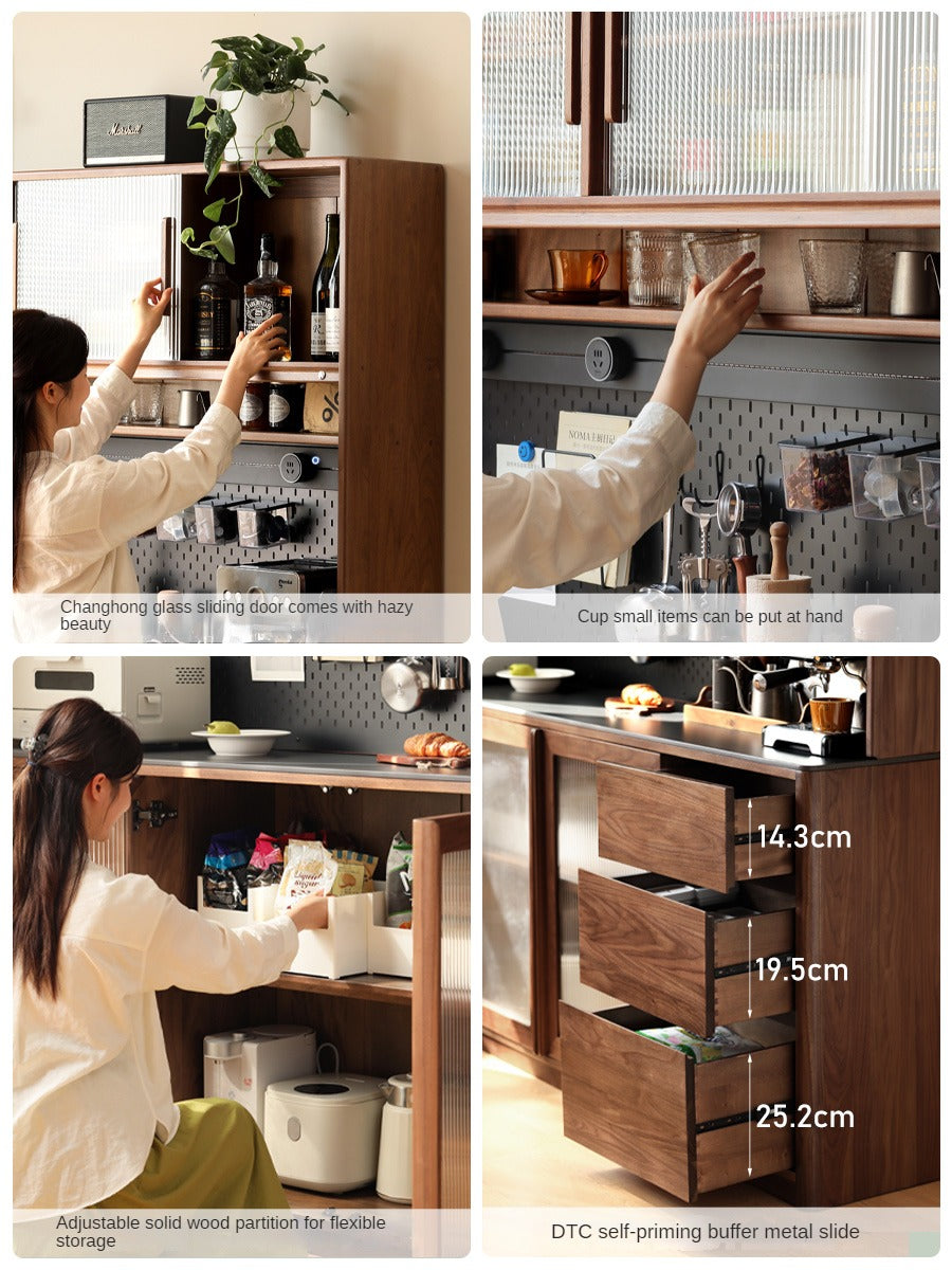 Black Walnut, Ash, Sandalwood Solid Wood Sideboard Hole Storage