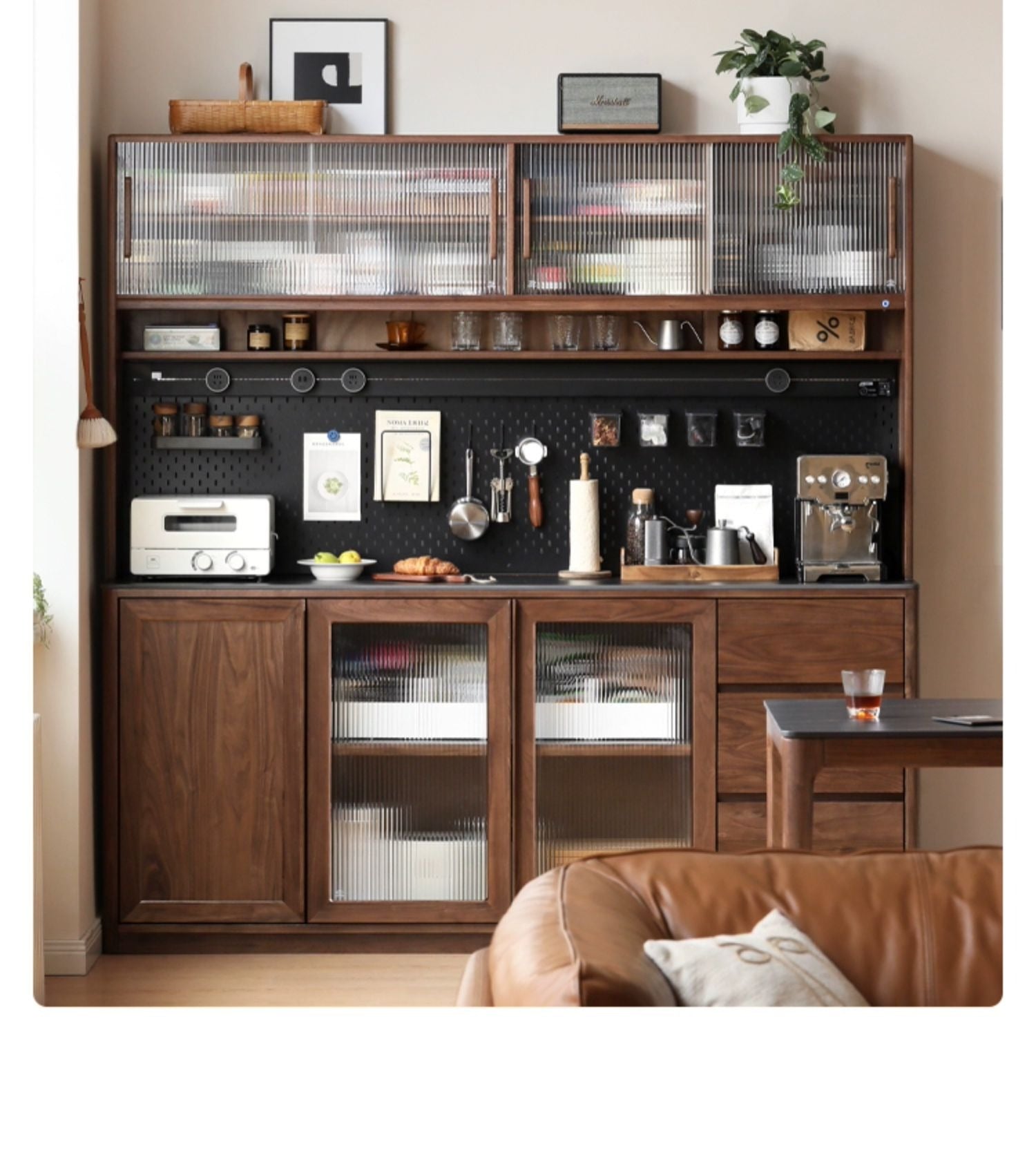 Black Walnut, Ash, Sandalwood Solid Wood Sideboard Hole Storage