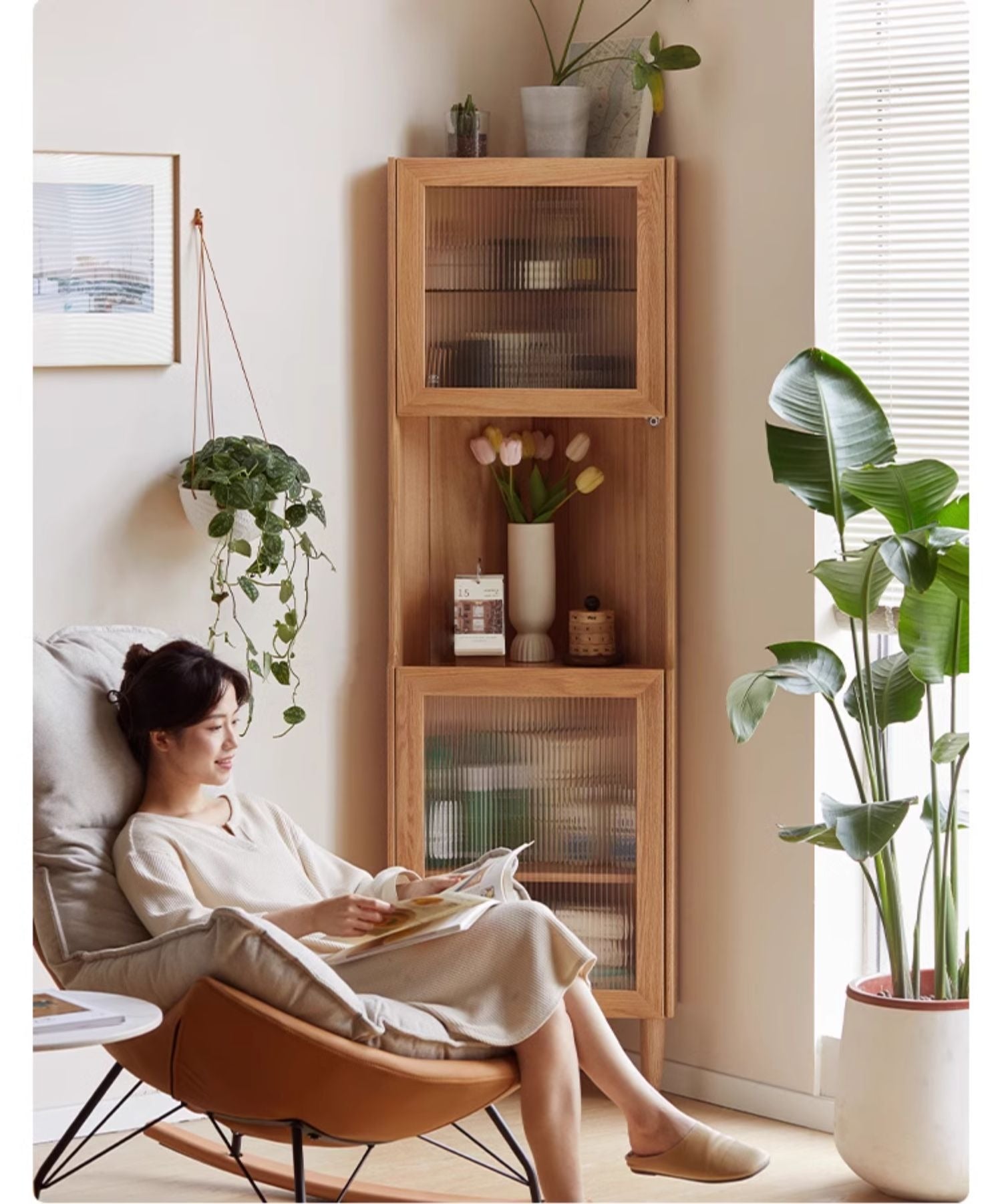 Oak Solid Wood Corner Storage Cabinet