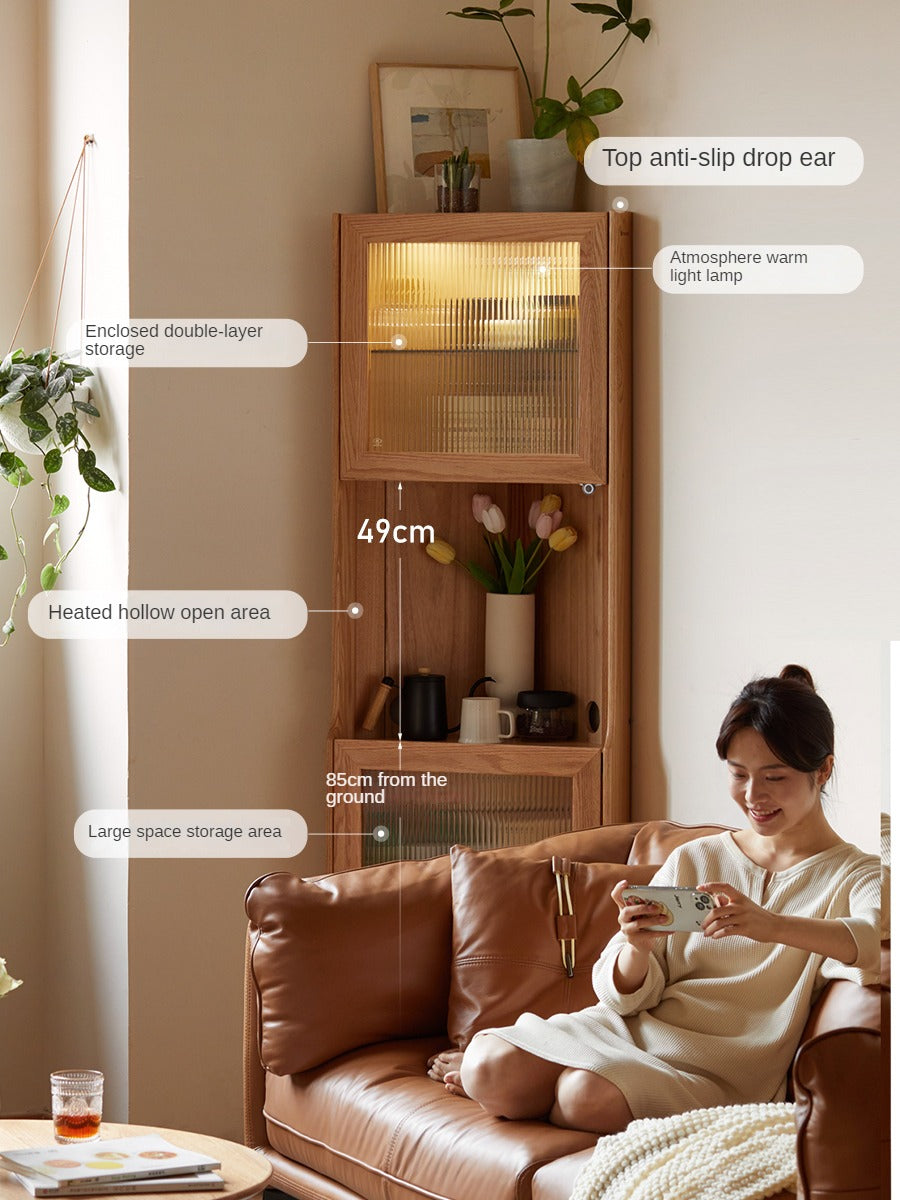 Oak Solid Wood Corner Storage Cabinet