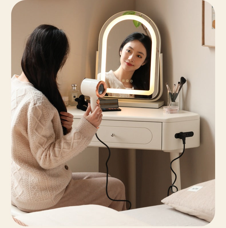 Tulipwood Solid Wood Corner White Vanity Table.