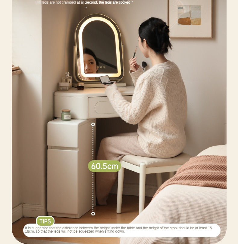 Tulipwood Solid Wood Corner White Vanity Table.