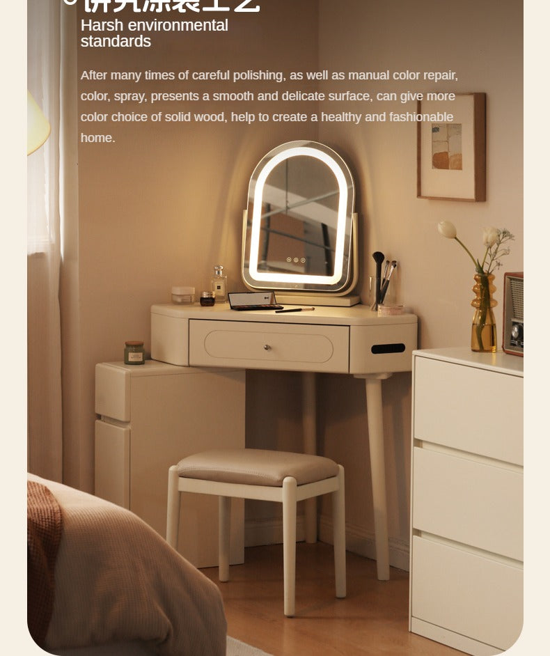 Poplar Solid Wood Corner White Dressing Table.