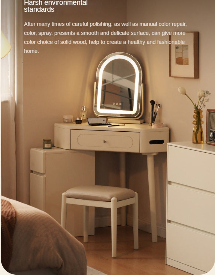 Tulipwood Solid Wood Corner White Vanity Table.