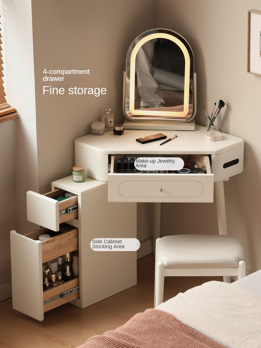 Poplar Solid Wood Corner White Dressing Table.