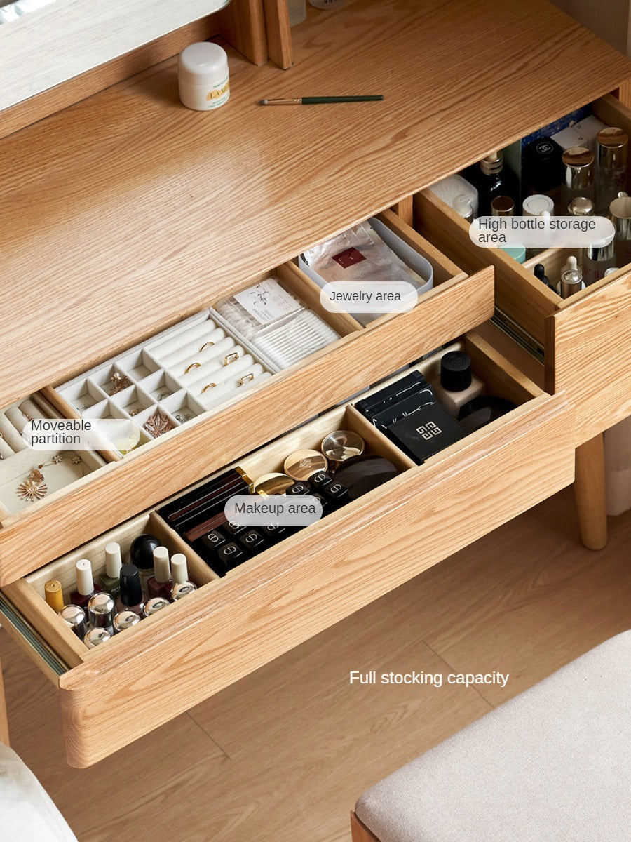 Oak, Beech Solid Wood Nordic Style Dressing Table.