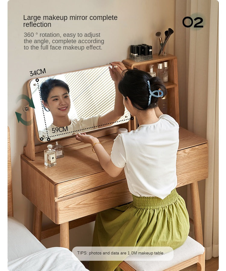 Oak, Beech Solid Wood Nordic Style Vanity Table.