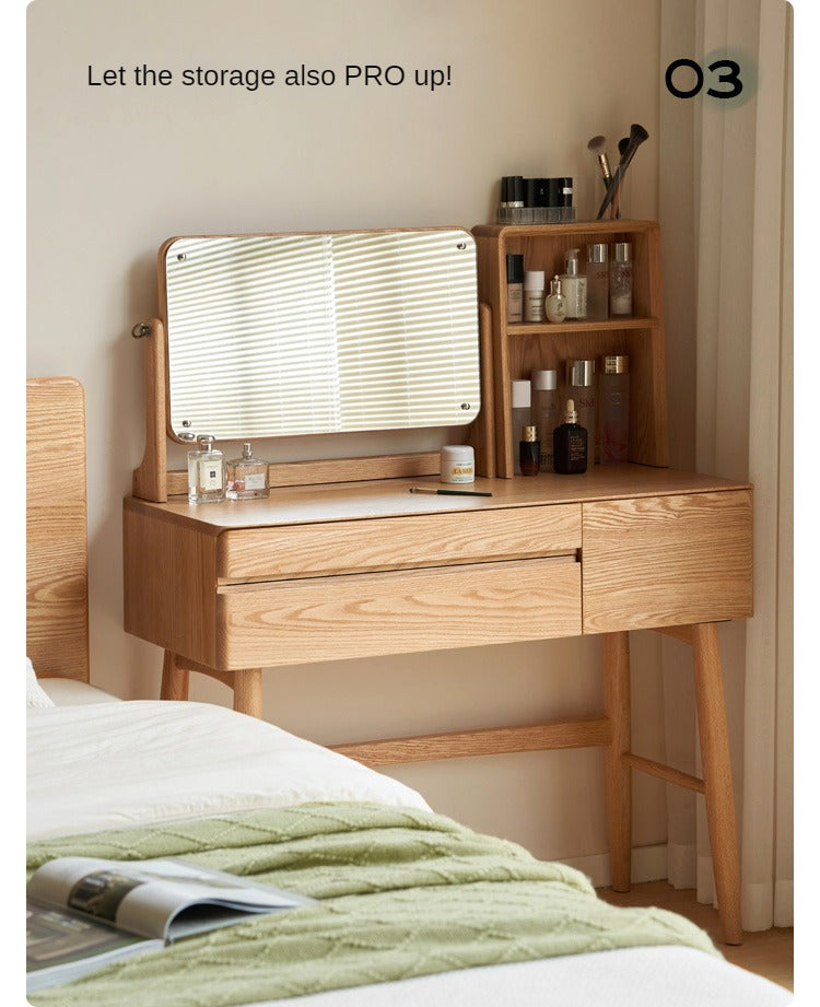 Oak, Beech Solid Wood Nordic Style Dressing Table.