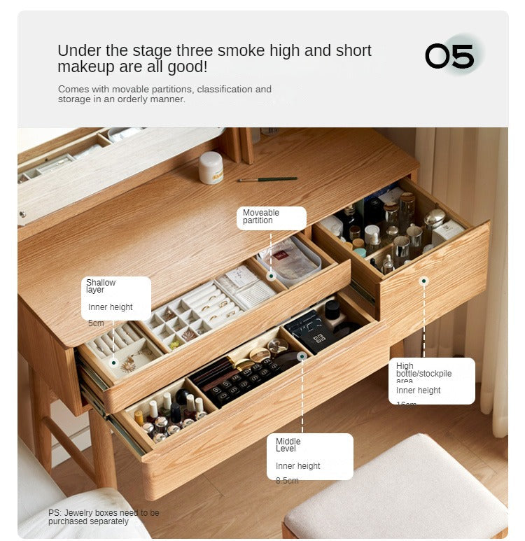 Oak, Beech Solid Wood Nordic Style Vanity Table.