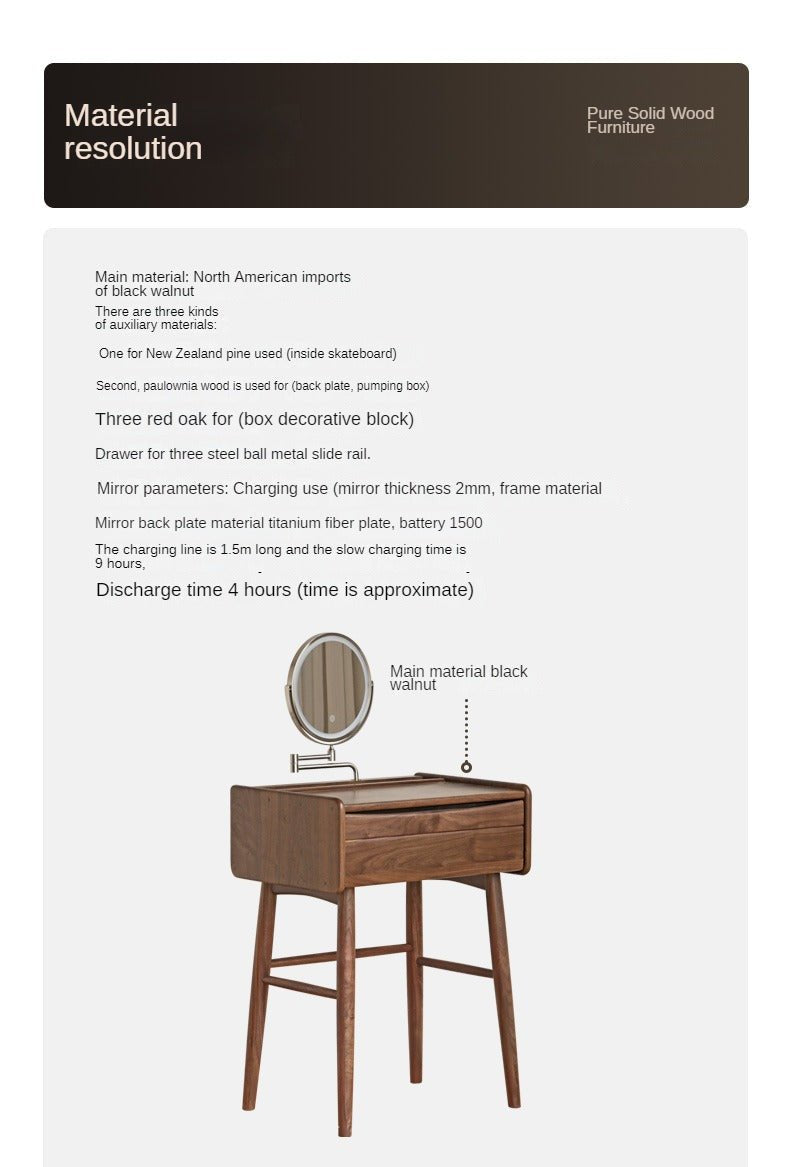 Black Walnut Solid Wood Dressing Table.
