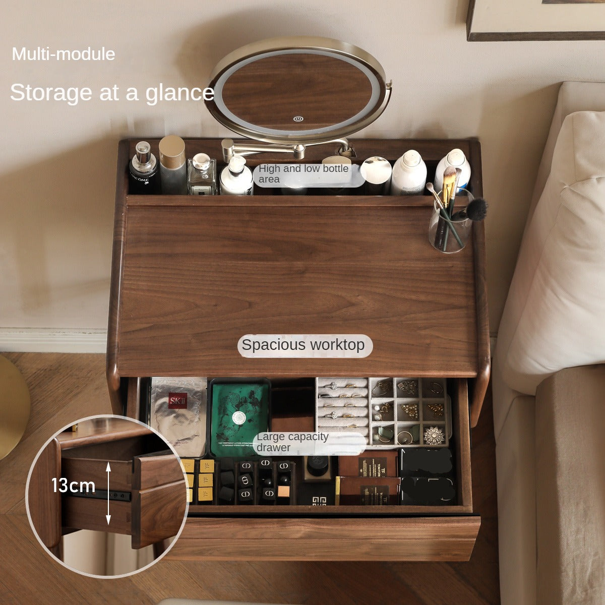 Black Walnut Solid Wood Dressing Table.