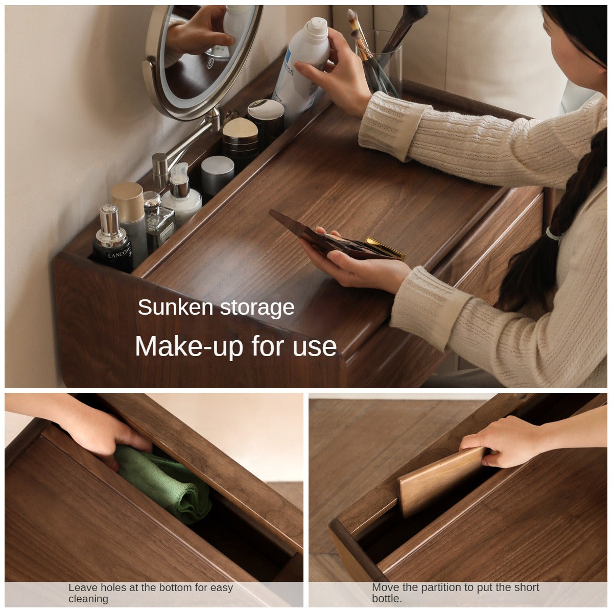 Black Walnut Solid Wood Dressing Table.