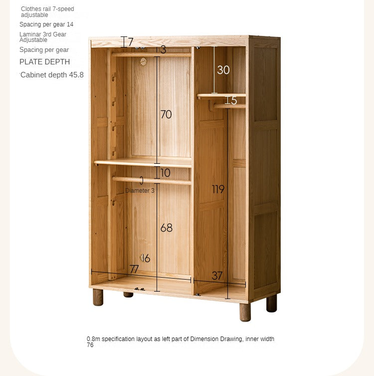Oak Solid Wood Children's Wardrobe