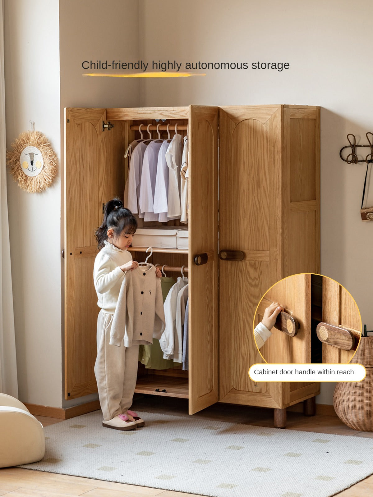 Oak Solid Wood Children's Wardrobe